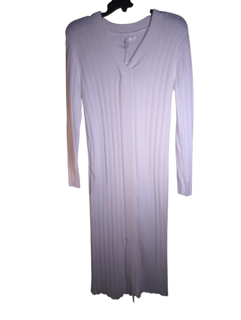 NWT Ribbed Off White Midi Very Soft Knit Dreas. Slit In Front Size S Long Sleeve